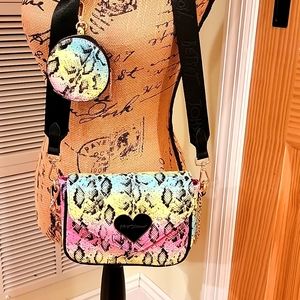 Betsey Johnson Rainbow Snake Print Convertible Crossbody, Multi